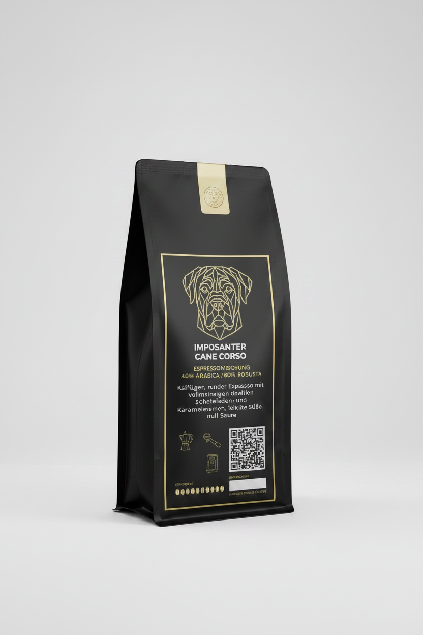 Cane Corso Kaffeetüte – Dreiviertel, weißer Hintergrund